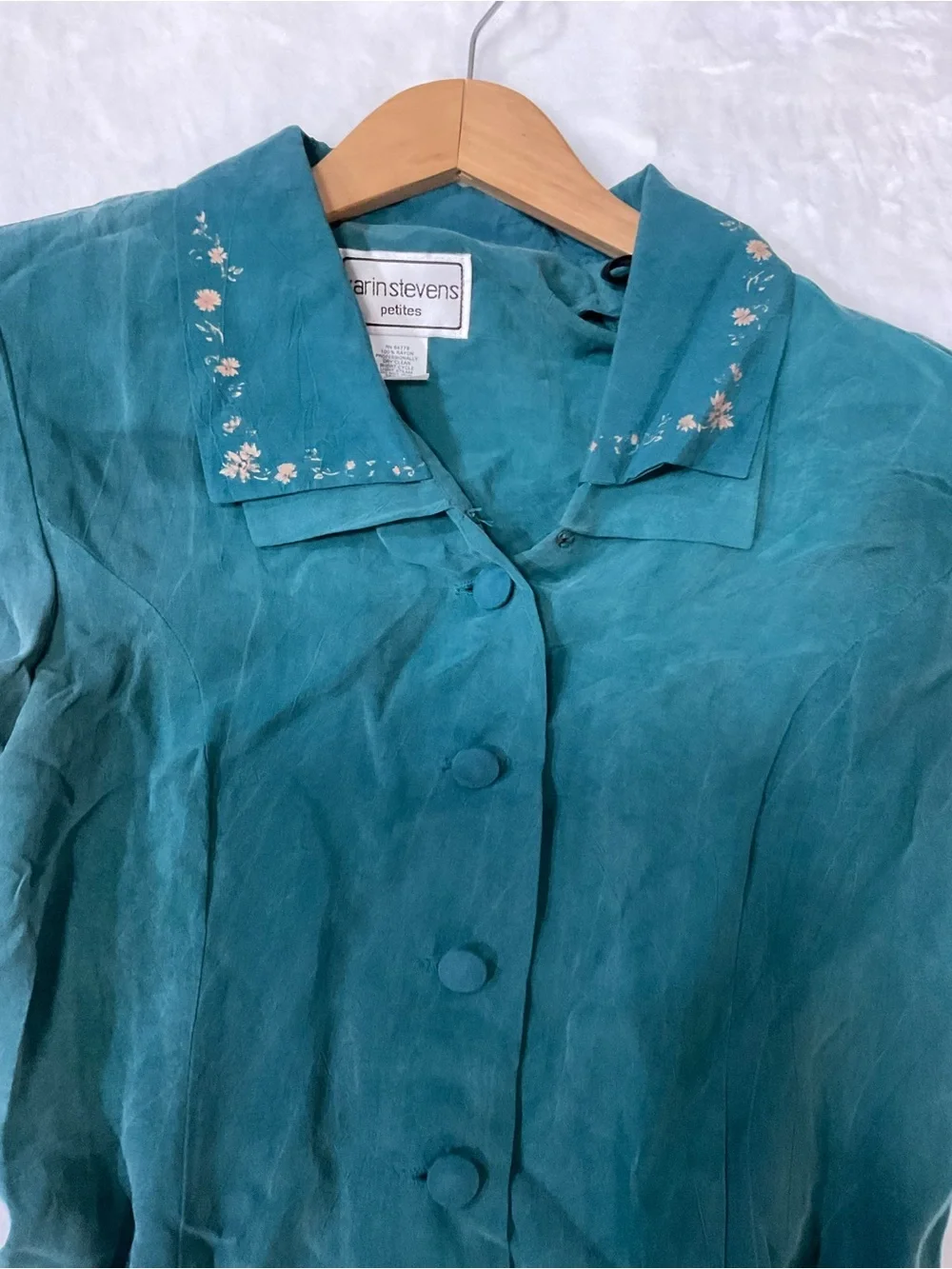 Vintage karin stevens Teal Button-Front Short-Sleeve Dress